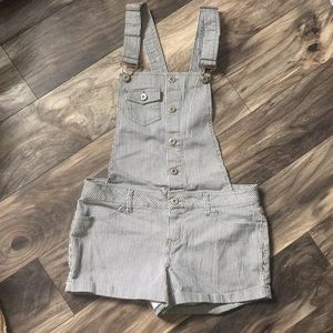 Gray and white stripped mossimo overalls